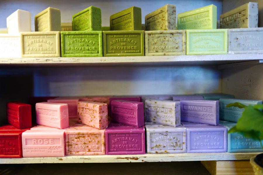 Multi coloured bars of soap