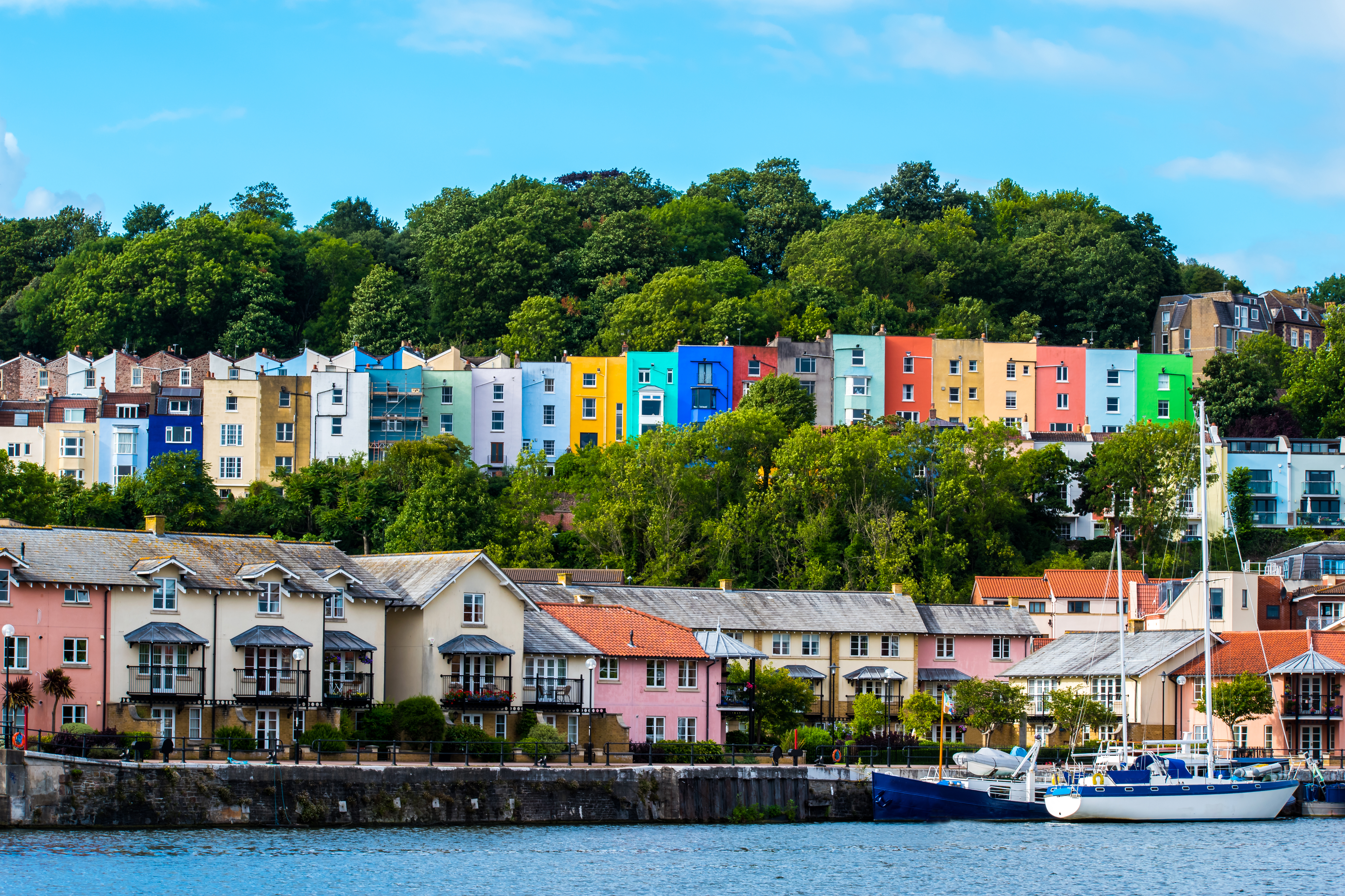 Colourful houses along the river in Bristol